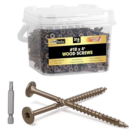 #10 x 4??Deck Screws, 316Pcs Star Drive Wood Screws, Rust Resistant Timber Screws for Timber/Log/Landscaping Wood, T25 Star Bit Included, Brown
