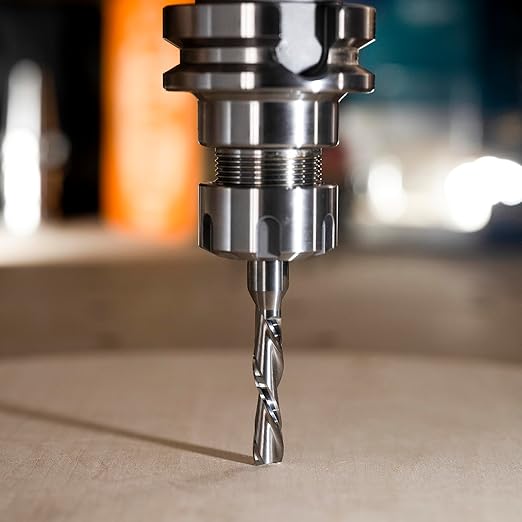 SpeTool Spiral Downcut Router Bits with 3/8 inch Cutting Diameter, 4 inch Extra Long HRC55 Solid Carbide CNC End Mill for Wood Small Cut, Carving