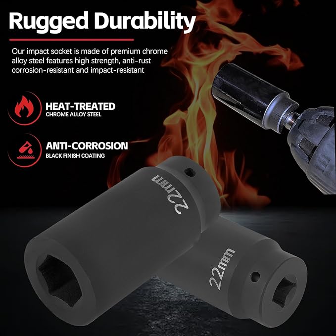 Sunluway 22mm Harmonic Balancer Socket Tool for Toyota Lexus Dodge Jeep and Ford, Deep Counter-weighted Socket, 3 Times Momentum Power of Standard Impact Socket