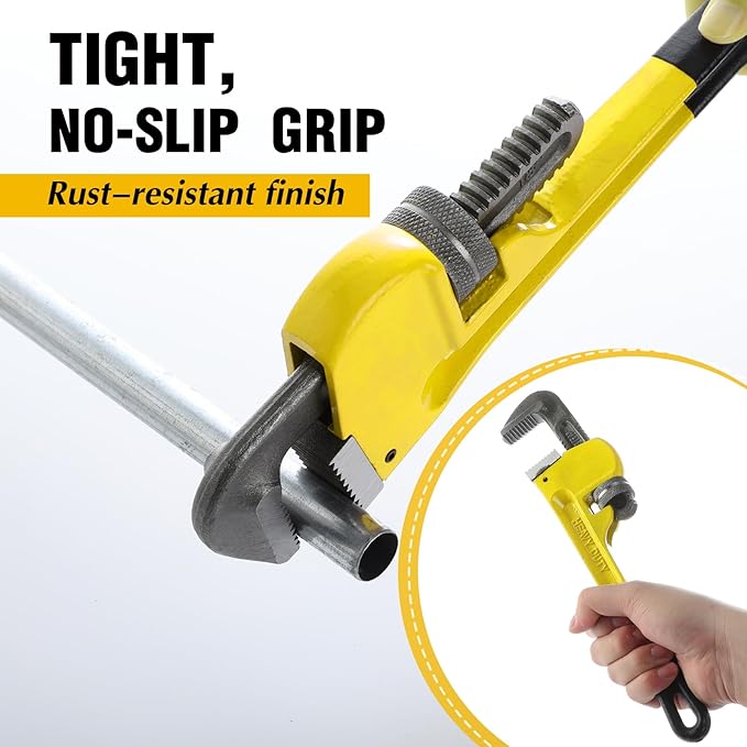 Lanties 6 Piece Heavy Duty Pipe Wrench Set - 8", 10", 12", 14", 18", 24", Adjustable Chrome Vanadium Steel Plumbing Wrench Set with Soft Handle & Gloves for Plumbers, Pipeline, Auto Repair (Yellow)