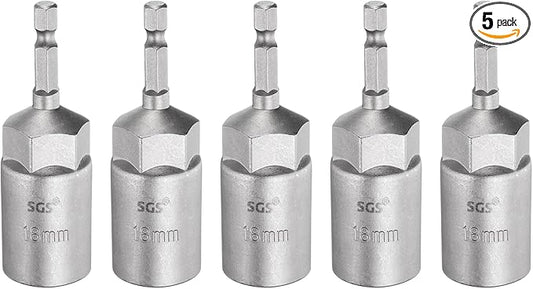 HARFINGTON 5pcs Nut Driver Drill Bit 18mm Metric Socket 1/4" Hex Shank 3.15" (80mm) Long 6-Point Sockets Quick Change CR-V Steel Bolt Setters for Power Drill Drivers