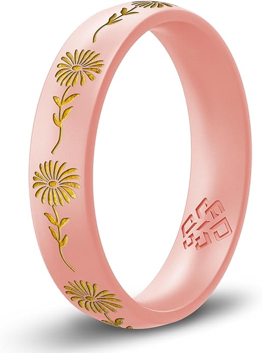 Knot Theory Birth Flower Silicone Ring for Women - 4mm Comfort Fit Wedding Band Engagement Ring