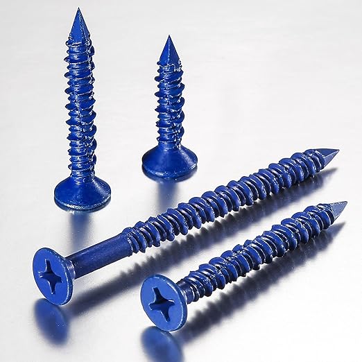 (30pcs) 1/4''x1-3/4 Concrete Screw Anchor Blue Flat Head for Anchoring to Masonry, Block or Brick Stucco
