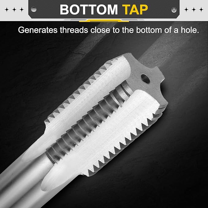 uxcell Hand Bottom Tap 1"-1/2"-6 BSW 2B Thread Bottoming Style Threading Taps High Speed Steel HSS6542 Straight Flutes Screw Tapping Tool