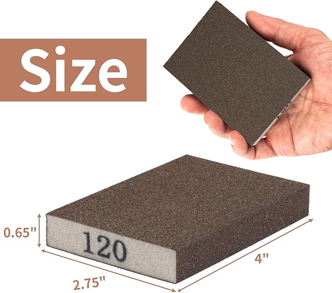 8 Pack Sanding Sponge, Sanding Blocks 120 Grit Assortment, Sand Paper for Wood Furniture, Sander Pads, Washable and Reusable Sandpaper for Drywall Metal Glasses Repair (120 Grit)