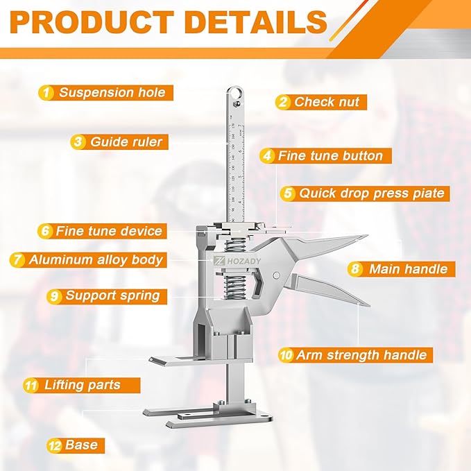 Labor Saving Arm Jack 2 Pack, 440LBS Capacity Furniture Jack with Stainless Steel Construction, 12-Inch Multi-Functional Lifting Tool & Height Adjuster for Windows, Doors, Tiles, Appliances