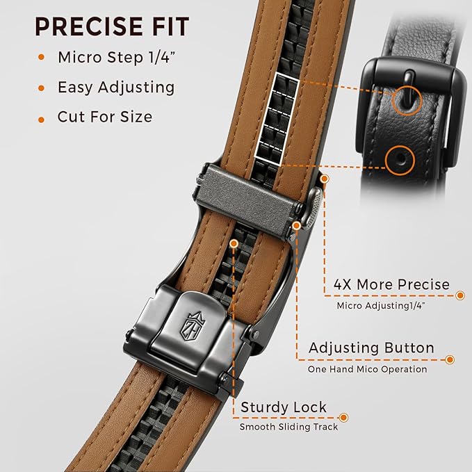 Zitahli Belt Men, Ratchet Belt Dress with 1 3/8" Premium Leather,Slide Belt with Easier Adjustable Automatic Buckle