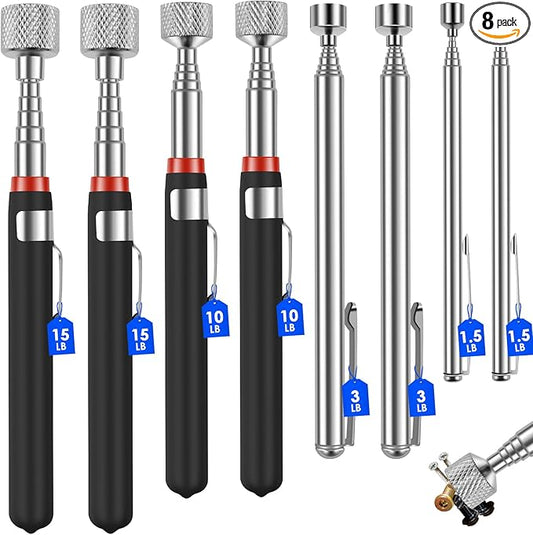 8Pcs Telescoping Magnetic Pickup Tool 1.5LB 3LB 10LB 15LB Extendable Magnet Stick Set Grabber Tools Stainless Steel Portable Bolt Screws Reacher Magnetic Nail Picker for Men Husband Birthday Christmas