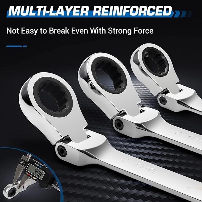 DISEN 16-18mm Extra Long Flex Head Ratcheting Wrench, Double Box End Long Reach Ratchet Wrench, CRV Steel, Metric