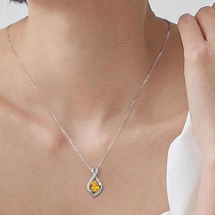 SMILEST Oval Sparkle Birthstone Pendant Necklace, 925 Sterling Silver Gemstone Pendant Anniversary Birthday Gifts for Women Wife Girlfriend Mom Grandma Birthstone Necklace for Women Jewelry Gifts