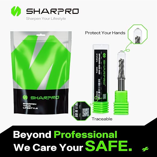 SHARPRO 6mm Shank End Mill 5mm Cutting Dia. 4 Flutes AlCrN Coated Carbide Square CNC End Mills, Apply for Alloy Steel, Stainless Steel, and Various Cast Iron