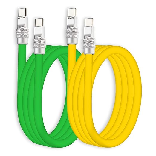 chubbycable Couple Chubby 2-Pack 240W USB C Cable Extra Thick Silicone Fast Charging Cable Compatible with iPhone 17-15 Series iPad Galaxy Series, Green+Yellow, Type-C to Type-C, 16.4FT