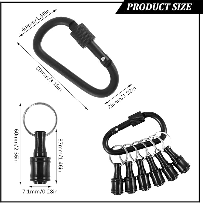 12Pcs Keychain Bit Holder 1/4inch Hex Shaft Screwdriver Bit Holder Portable Extension Bar Keychain Screw Adapter Aluminum Alloy Drill Extension Bit Holder with 2 Carabiner for Screw Driver