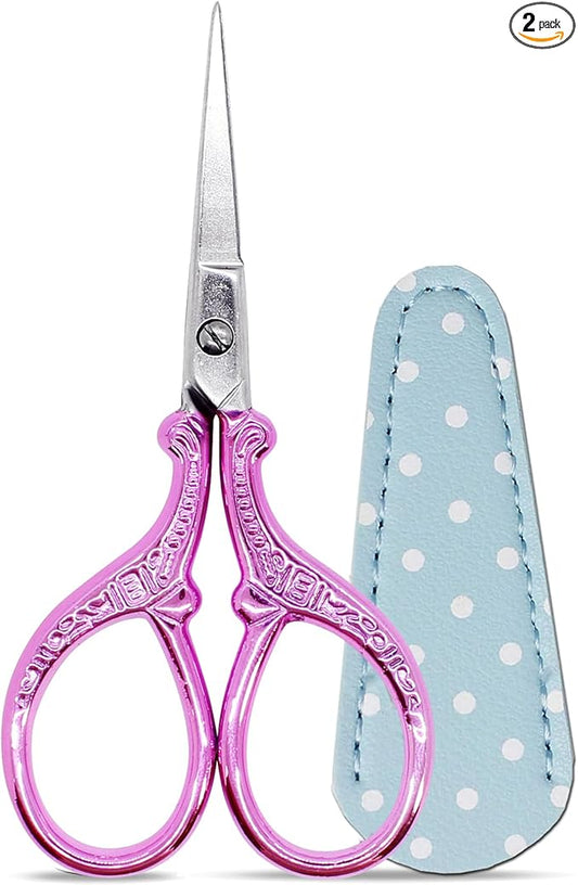 Small Embroidery Scissors, 3.6Inch Detail Craft Scissors with Leather Cover, Stainless Steel Sharp Shears for Needlework, DIY Craft, Thread Cutting