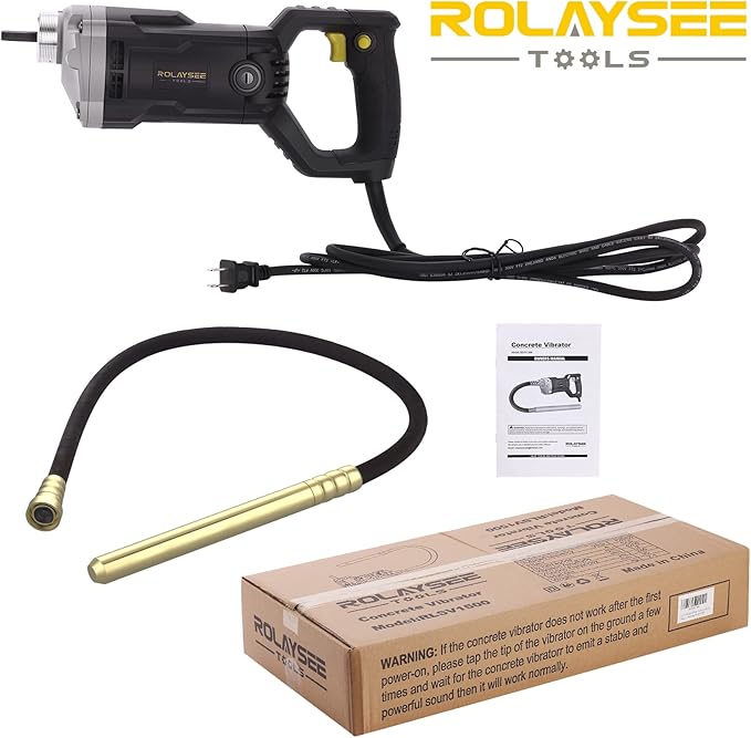 Handheld Concrete Vibrating Tool, 1500W Electric Concrete Vibrator with 6.6ft Shaft Rod, 14400VPM Portable Pencil Cement Vibrarator Remove Air Bubble and Mix Concrete, ROLAYSEE TOOLS