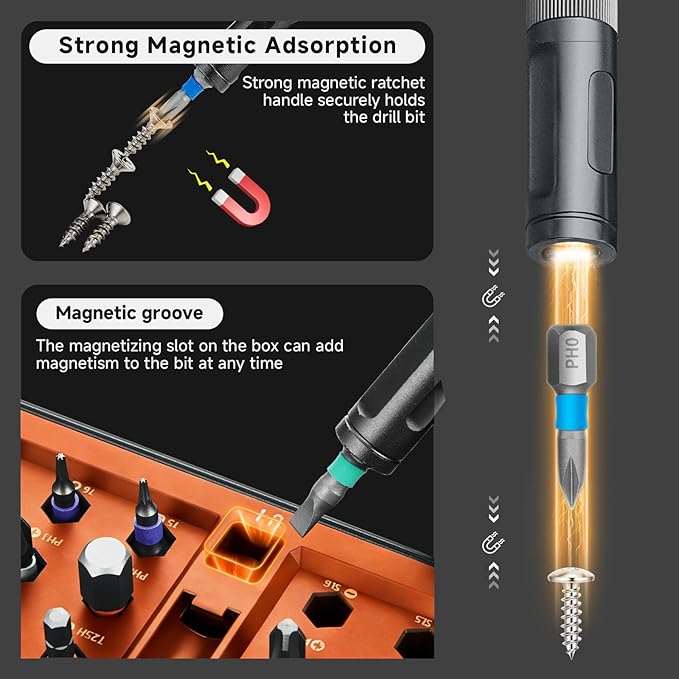 42 in 1 Magnetic Screwdriver Set, DIY Ratchet Screwdriver Set, Multi Bit Screw Drive with Storage Case, Portable Compact Repair Tool Kit for Christmas Gifts, Furniture, Computer, Bicycle- Orange