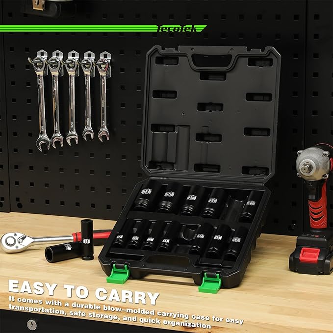 14PCS 1/2" Deep Drive Impact Socket Set, 6-Point, Metric (10mm-32mm), CR-MO Steel, With a Storage Case