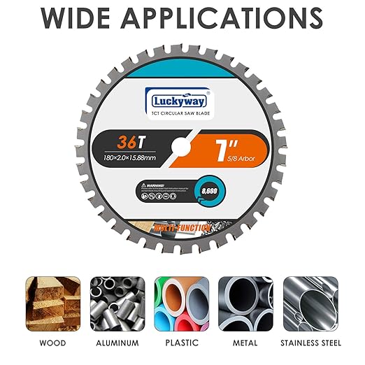 Luckyway 7 Inch Circular Saw Blade 36T with 5/8 Inch Arbor General Purpose Carbide Saw Blade for Cutting Wood, Aluminum and Non-Ferrous Metals