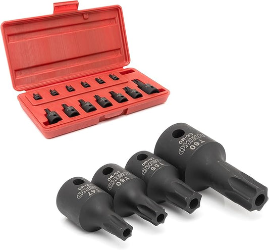 NEIKO 10282B 13 Piece Security Torx Socket Bit Set, 6 Point Heavy Duty Tamperproof Impact Grade Star Bit Set Torx, Safety Torx Bit Set, Tamper Proof Torx Bit Set, Torx Tool Set, Torx Socket Set