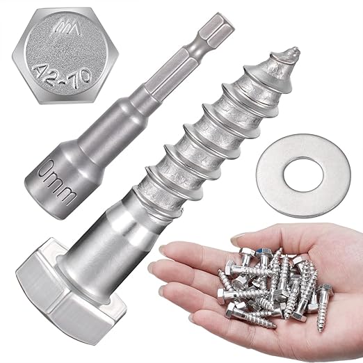 25 Pcs M6x1.18 Inch Hex Head Lag Screws 304 Stainless Steel 18-8 Wood Screws for Indoor Furniture Assembly Bookshelves Solid Wood Dining Tables