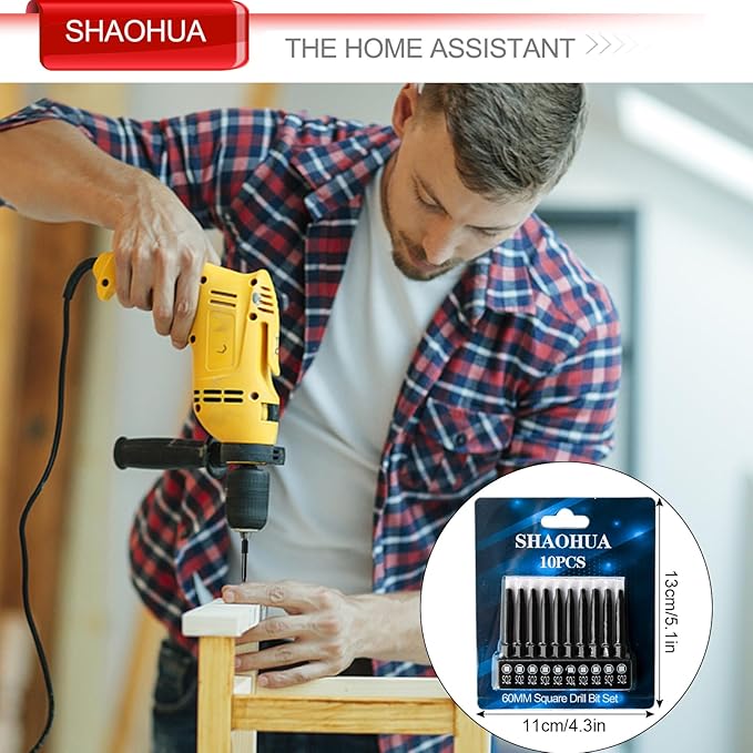 10PCS SQ2 Square Screwdriver Bits, 2.3" Long Magnetic Heads Square Drive Bits, 1/4" Diameter Hex Head Square Allen Wrench Drill Bit Set for Repair Furniture