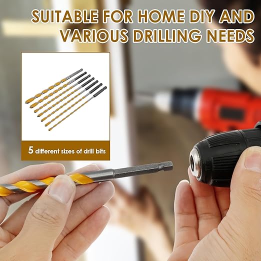 21 PCS Concrete Drill Bit Set 5/32"-3/8" Masonry Drill Bits Set 5 Sizes Carbide Drill Bits Carbide 1/4 Hex Shank for Glass/Brick/Plastic/Cement/Tile (3 Set)