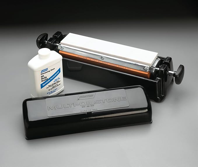 Norton IM313 Knife Sharpener Oil Stone Sharpening Stone Kit with Coarse/Medium Crystolon and Fine India Stones, Sharpening Stone Oil and Knife Angle Guide