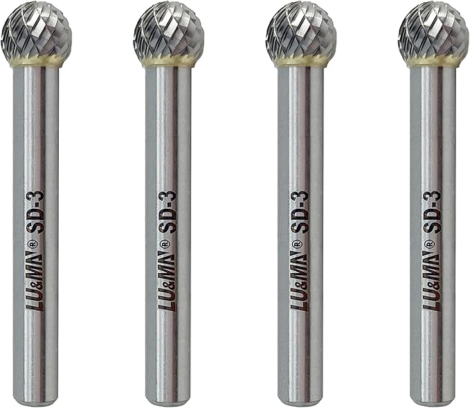 SD-3 Tungsten Carbide Burr Rotary File, Double Cut Ball Burs, 4pcs by LU&MN
