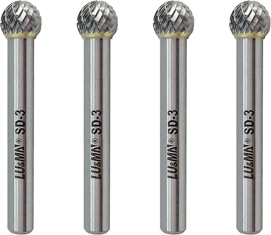 SD-3 Tungsten Carbide Burr Rotary File, Double Cut Ball Burs, 4pcs by LU&MN