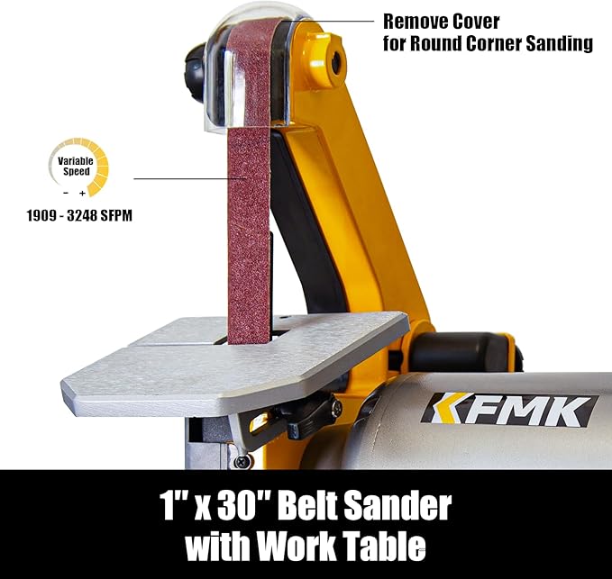 Variable Speed 1" x 30" Belt & 6" Disc Sander Combo, 3/4 HP Direct-Drive Motor, 2000??400 RPM Disc / 1909??248 SFPM Belt, Adjustable Work Tables & Miter Gauge, Benchtop Sander for Wood & Metal