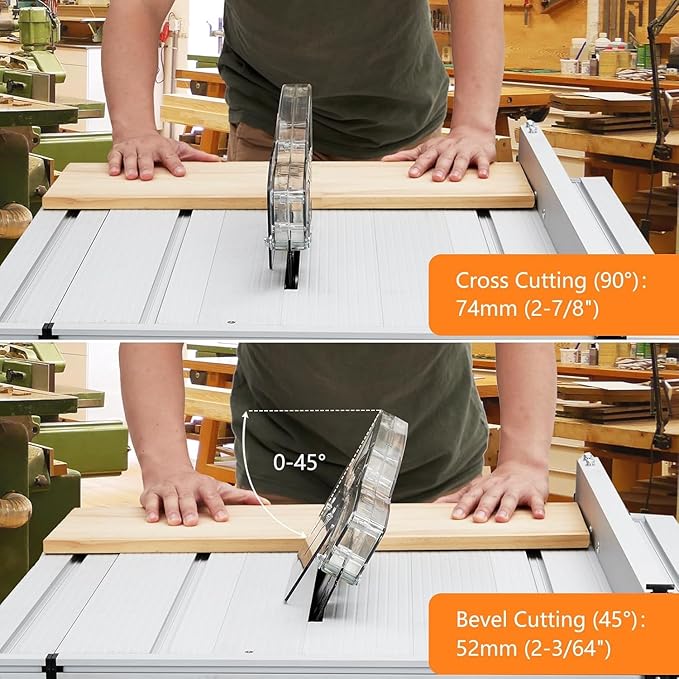 PioneerWorks 10 Inch Table Saw, 15A Multifunctional Saw With Stand & Push Stick, 90° Cross Cut & 0-45° Bevel Cut, 5000RPM, Adjustable Blade Height for Woodworking