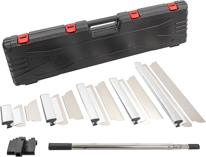 BHTOP Drywall Tools Skimming Blade with Extension Handle - 7", 10" 14??16??& 24" Blades Extruded Aluminum 301 Stainless Steel Construction Tools End Caps, Wall-Board with 0.5mm&0.35mm Thickness