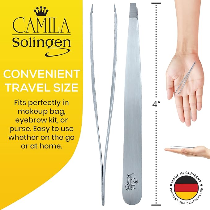 CS26 4" Professional Surgical Grade Stainless Steel Precision Tip Eyebrow Tweezers for Facial Hair Shaping & Removal. Beauty Tool for Men/Women. Made in Solingen Germany (Straight)
