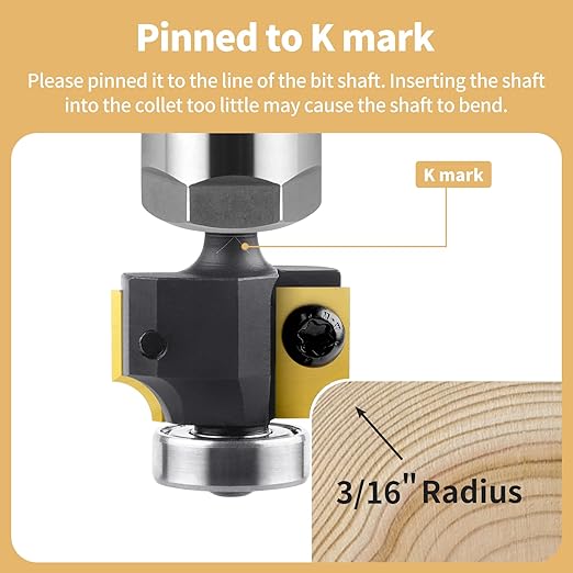 3/16" Radius Insert Roundover Router Bit 1/4" Shank, Replaceable Carbide Insert Edge Forming Roundover Bit Bead Rounding Over Edging Bit Wood CNC Router Bits