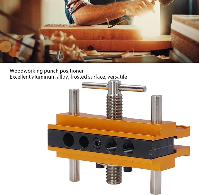 Self Centering Doweling Jig Kit Metric Adjustable Width Dowel Jig Kit for Straight Holes, Biscuit Joiner Set, 6 Bushings Power Tool Accessory Jigs for Straight Holes (Gold)
