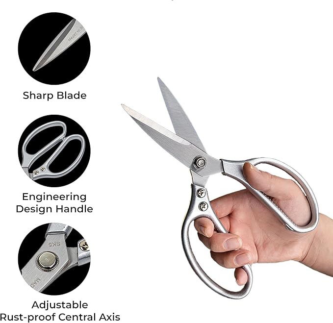 Seido Knives Stainless Steel Kitchen Scissors | Multi-Purpose Shears for Meat, Poultry, and BBQ - Rust-Proof, Dishwasher Safe, Professional-Grade Cooking Shears | Easy-Cleaning Powerhouse Tool