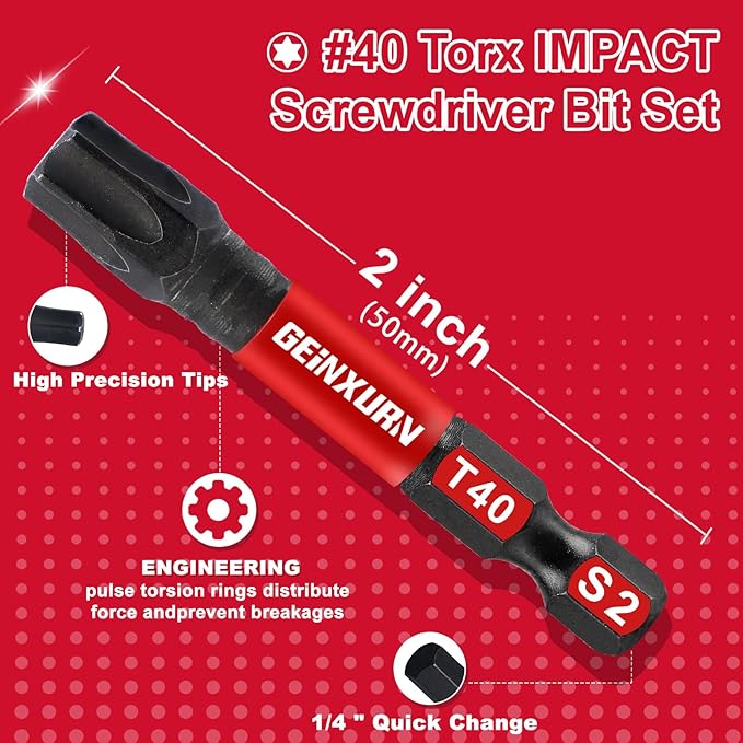 15 Pieces T40 Impact Tough Magnetic Screwdriver Bit Set, 2 In. #40 Torx Head Power Bit Set, S2 Alloy Steel T40 Star Bit Set