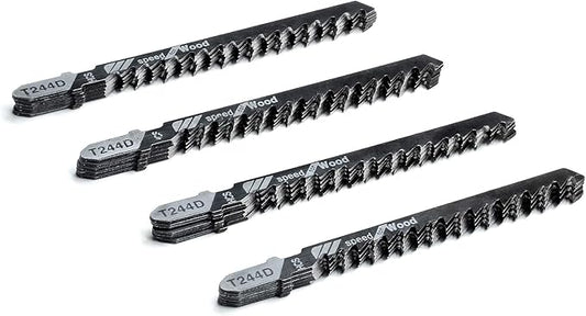 TAROSE 20-Piece T244D 4 Inch 6 TPI Assorted T-Shank Jig Saw Blades Set for Speed Cutting Wood, Scroll Cutting Wood