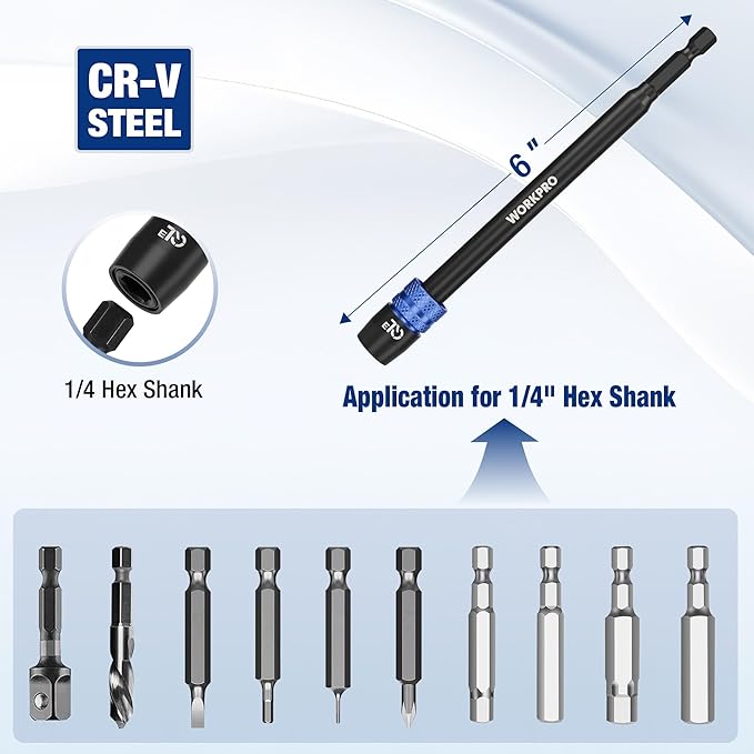WORKPRO Drill Bit Extension, 6" Drill Screwdriver Bit Holder for Impact Driver Bits, 1/4 Inch Hex Shank Quick Release Extension Adapter, Ideal for Nuts, Drills and Socket Driver Adapters