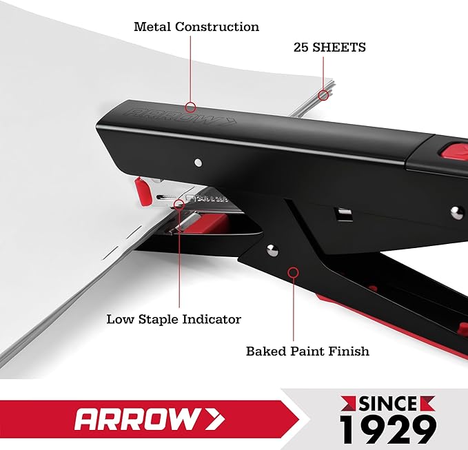Arrow Plier Stapler Set, Metal Hand Stapler with 2520 Staples, Full-Strip Loading, 25 Sheet Capacity, Dual-Mode Anvil, One-Touch Staple Loading, Ergonomic Grip, for Office, School, Packaging