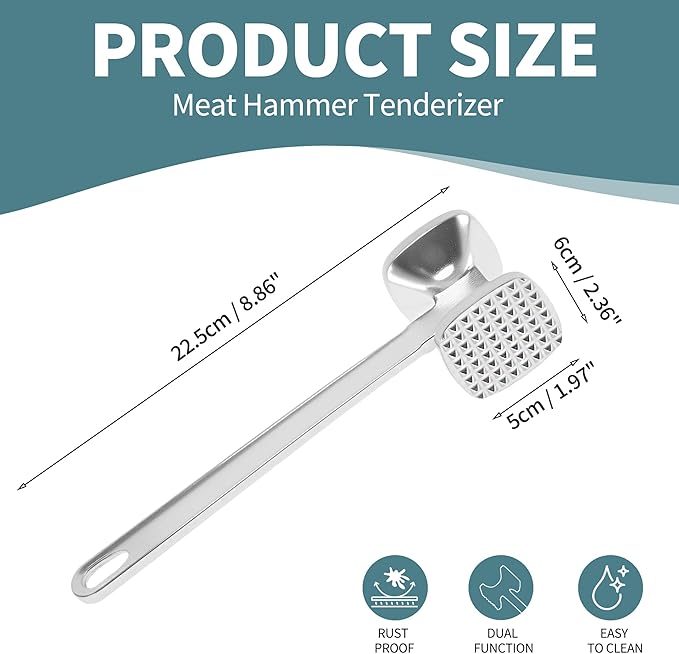 VOCOSTE Meat Tenderizer Mallet, Aluminum Alloy Kitchen Double-sided Meat Pounder Flattened, Meat Mallet Hammer, Steak Chicken Beef Tenderizer Tools