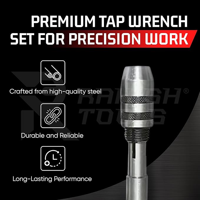 3 Piece T Handle Tap Wrench Set with Jaw Opening 1/16"-5/32", 5/32"-1/4", 1/4"-1/2" - Precise Tightening Wrenches Jaws Grip for Taps, Reamers, Screw Extractors, Drills - Made in India