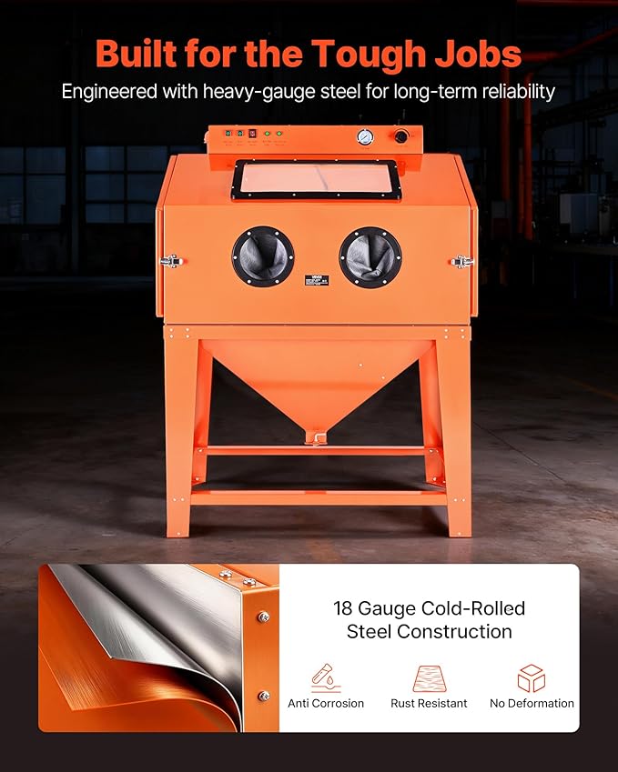 VEVOR Heavy Duty Sandblasting Cabinet Kit, Industrial-Grade Steel Sand Blasting Cabinet with Dual Blasting Guns & 1.6HP Dust Collector for Oversized Parts Surface Finishing, Rust Removal
