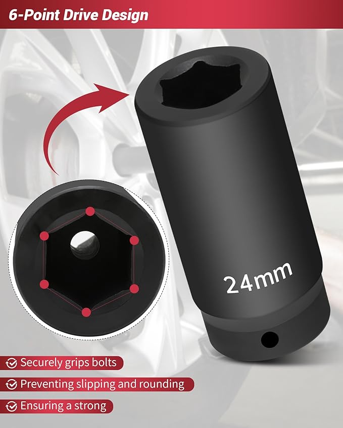 1/2?쇺?Drive Crank Bolt Socket Set, weighted socket set 6 Pack 17MM, 19MM, 21MM, 22MM, 24MM, 27MM, Harmonic Balancer Socket Set, 3 Times Momentum Power of Standard Impact Sockets