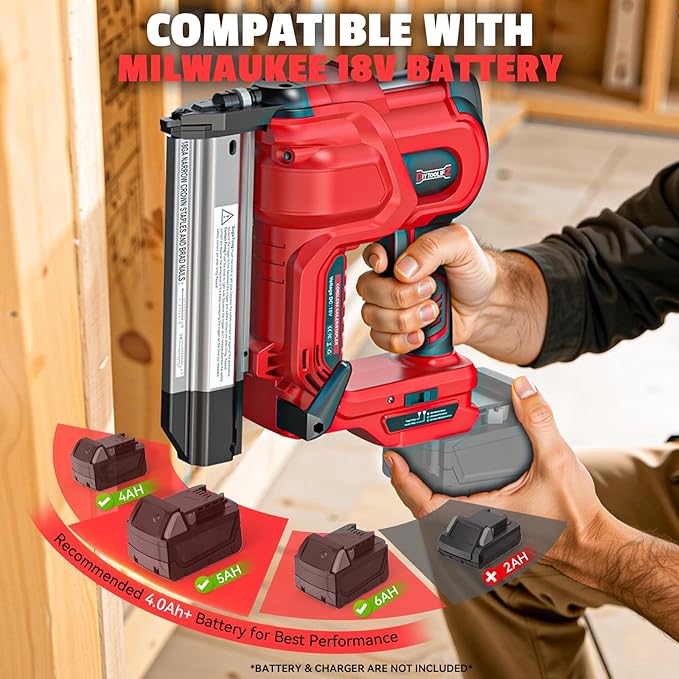 18GA Cordless 2" Brad Nailer Compatible with Milwaukee 18V (Tool Only), 2-in-1 Nail/Staple Gun, Tool-Free Jam, Adjustable Depth, 2 Modes with 400 Nails/Staples for Woodworking, Carpentry