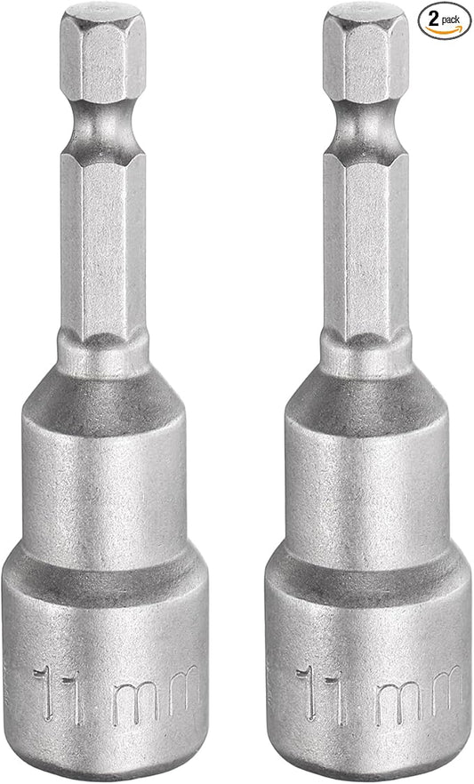 HARFINGTON 2pcs Nut Driver Drill Bit 11mm Metric Socket 1/4" Hex Shank 2.56" (65mm) Long Magnetic 6-Point Sockets Quick Change CR-V Steel Bolt Setters for Power Drill Drivers