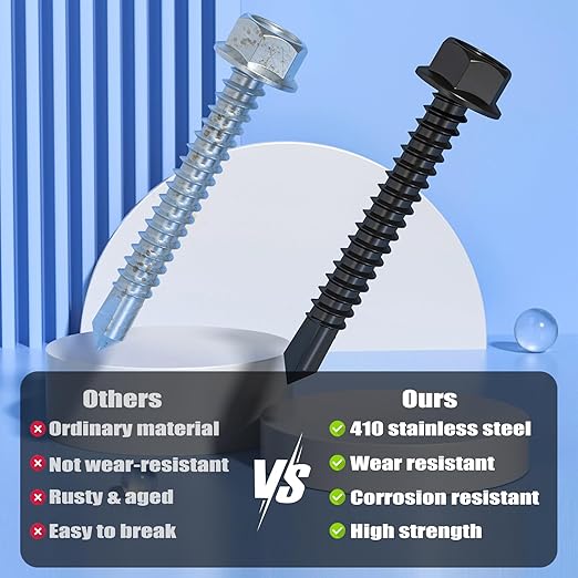 100Pcs #10 x 1-1/4" Self Drilling Screws for Metal,410 Stainless Steel Black Zinc Plated,Self Tapping Sheet Metal Screws,Hex Washer Head