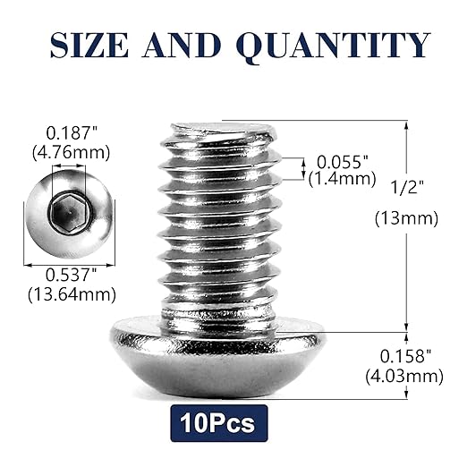 5/16-18 x 1/2" Button Head Socket Cap Bolts Screws, 10Pcs 304 Stainless Steel 18-8, Allen Hex Drive, Bright Finish by SG TZH(with Hex Spanner)