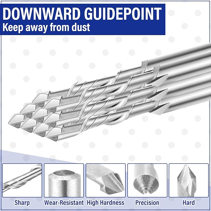 Tondiamo 25 Pcs Drywall Router Bits 3/16 Drywall Drill Cutting Bits M2 Speed Steel Spiral Downward Router Cutout Rotary Guidepoint Drill Tool