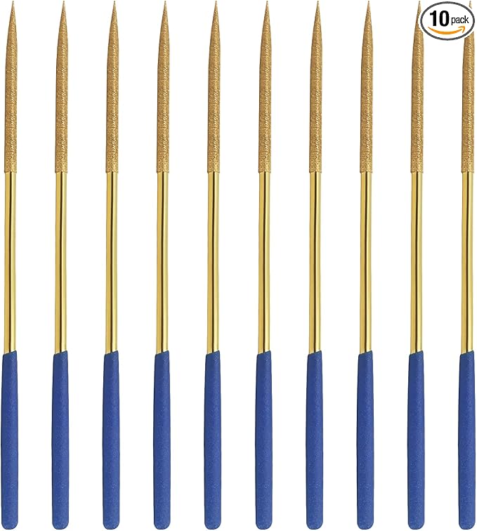 10 PCS Diamond Needle File (3×140mm) 150 Grit Titanium Coated Mini Metal Files Round Files for Precision Metal File Work Miniature DIY Jewelers/Glass/Ceramic